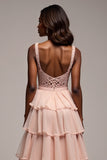 Lace Ruffled A Line Dusty Rose Prom Dress With Slit