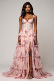 Fairy Corset A Line Lace Long Blush Flower Prom Dress