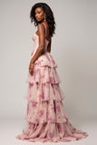 Fairy Corset A Line Lace Long Blush Flower Prom Dress