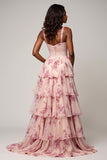 Fairy Corset A Line Lace Long Blush Flower Prom Dress