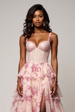 Fairy Corset A Line Lace Long Blush Flower Prom Dress