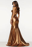 Mermaid Corset Satin Metallic Brown Prom Dress