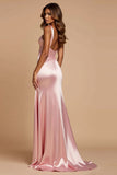 Mermaid Cut Out Satin Long Blush Pink Prom Dress With Slit