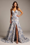 Mermaid Floral Long Blue Flower Prom Dress