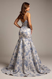 Mermaid Floral Long Blue Flower Prom Dress