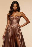 Brown Sweetheart A Line Long Prom Dress With Slit