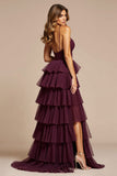 Purple A Line Tulle Long Prom Dress With Ruffles