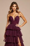 Purple A Line Tulle Long Prom Dress With Ruffles