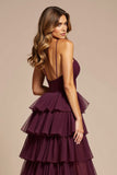 Purple A Line Tulle Long Prom Dress With Ruffles