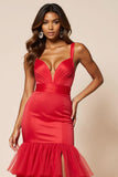 Mermaid Red Tiered Ruffled Long Prom Dress With Slit