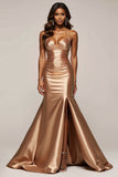 Halter Mermaid Long Gold Prom Dress With Slit