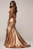 Halter Mermaid Long Gold Prom Dress With Slit