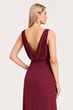 Burgundy Sheath Cowl Neck Bridesmaid Dress with Slit