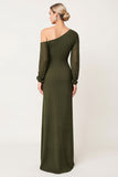 Olive One Shoulder Long Sleeve Bridesmaid Dress