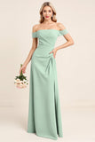 Mint Sheath Chiffon Off the Shoulder Bridesmaid Dress