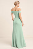 Mint Sheath Chiffon Off the Shoulder Bridesmaid Dress