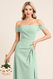 Mint Sheath Chiffon Off the Shoulder Bridesmaid Dress