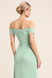 Mint Sheath Chiffon Off the Shoulder Bridesmaid Dress