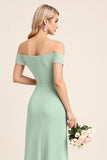 Mint Sheath Chiffon Off the Shoulder Bridesmaid Dress