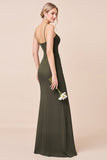 Olive Green Ruched Bridesmaid Dress with Slit