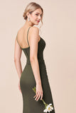 Olive Green Ruched Bridesmaid Dress with Slit