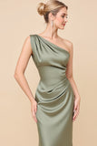 One Shoulder Eucalyptus Satin Bridesmaid Dress