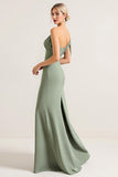 One Shoulder Sheath Long Olive Green Bridesmaid Dress