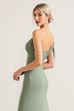 One Shoulder Sheath Long Olive Green Bridesmaid Dress