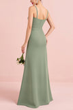 Eucalyptus A Line V-Neck Long Bridesmaid Dress