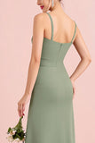 Eucalyptus A Line V-Neck Long Bridesmaid Dress