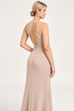 Halter Cut Out Sheath Candy Pink Bridesmaid Dress With Slit