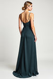 Peacock Spaghetti Straps A Line Long Bridesmaid Dress With Slit