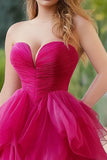 Plus Size Fuchsia Strapless A Line Tiered Ruffle Prom Dress