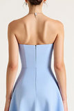 Strapless Blue A Line Midi Graduation Dress