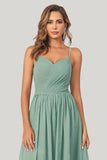 Chiffon A Line Spaghetti Straps Eucalyptus Maxi Dress with Slit