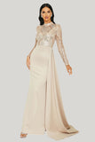 Pleated Sparkly Apricot Long Sleeves Mermaid Maxi Dress