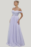 Tulle A-Line Lilac Spaghetti Straps Maxi Dress