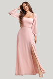 Blush A Line Off the Shoulder Maxi Dress with Slit