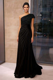 Black Brown Ruched Sheath One Shoulder Gala Dress