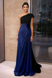 Black Brown Ruched Sheath One Shoulder Gala Dress