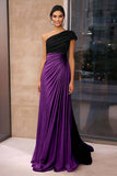 Black Brown Ruched Sheath One Shoulder Gala Dress