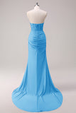 Fuchsia Sweetheart Ruched Mermaid Slit Prom Dress with Appliques