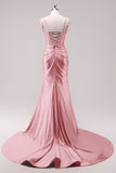 Fuchsia Ruched Corset Mermaid Prom Dress with Slit