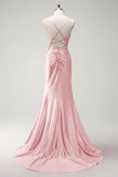 Beaded Corset Mermaid Fuchsia Prom Dress with Slit