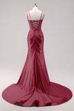 Fuchsia Ruched Corset Mermaid Prom Dress with Slit