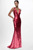 Sequined Silver V Neck Mermaid Formal Dress