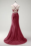 Beaded Corset Mermaid Fuchsia Prom Dress with Slit