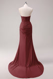 Fuchsia Sweetheart Ruched Mermaid Slit Prom Dress with Appliques