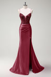 Beaded Corset Mermaid Fuchsia Prom Dress with Slit