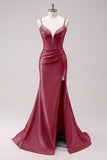 Fuchsia Ruched Corset Mermaid Prom Dress with Slit